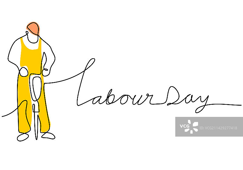 工匠连续单线条画图片素材