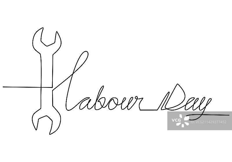 用于劳动的扳手的连续单线图片素材