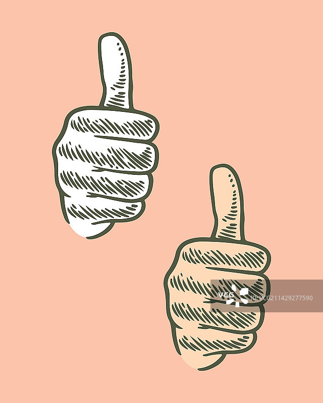 手绘雕刻风格点赞手势图片素材