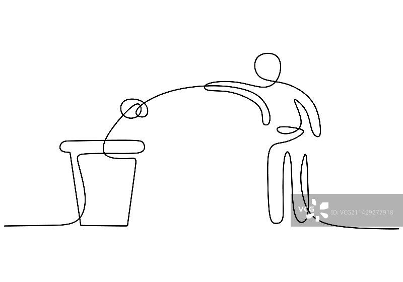 男人扔垃圾单线画图片素材