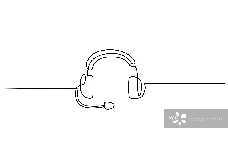 耳机隔离连续单线条画图片素材