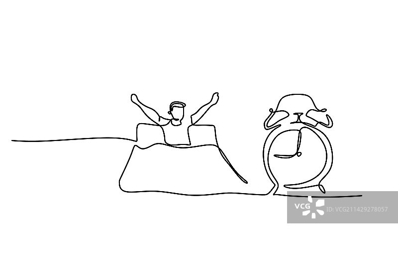 男人醒来单线连续图图片素材