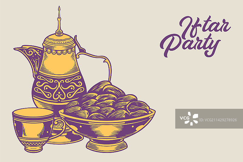 斋月开斋节元素手绘图片素材