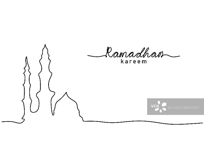 一笔画：带有大清真寺的单线图片素材