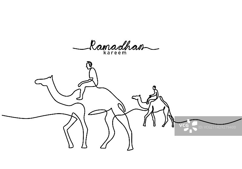 斋月祝福语连续单线图片素材