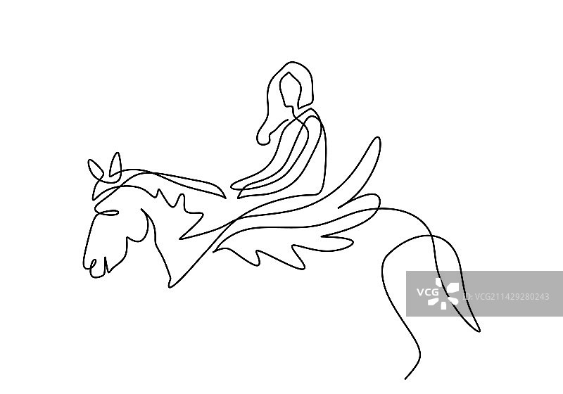 一笔画：女子骑行图片素材