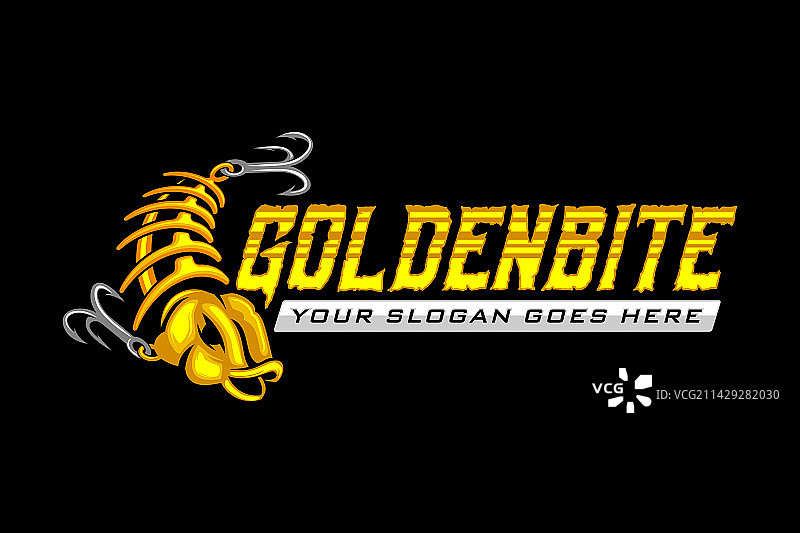 金色鱼饵钓鱼标志设计模板图片素材