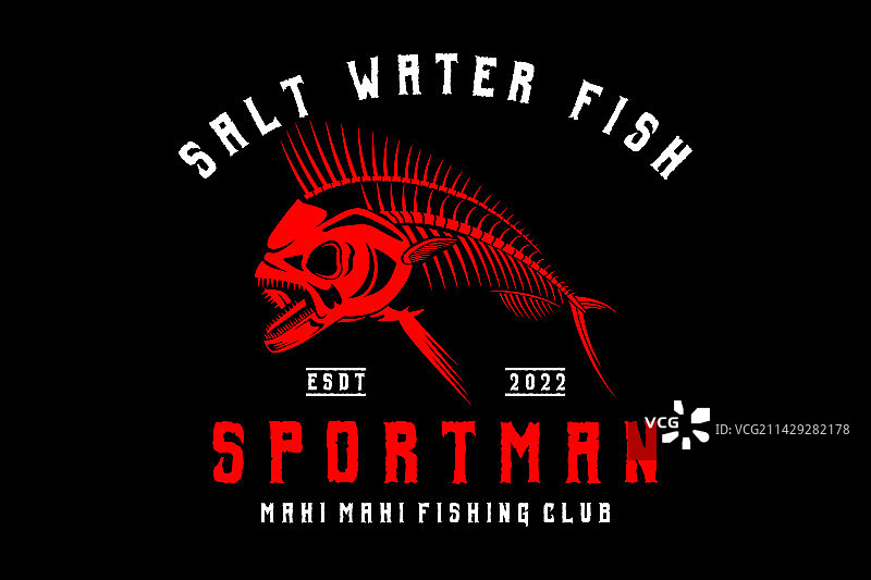 鬼头刀鱼骨骼骷髅钓鱼标志黑色背景图片素材