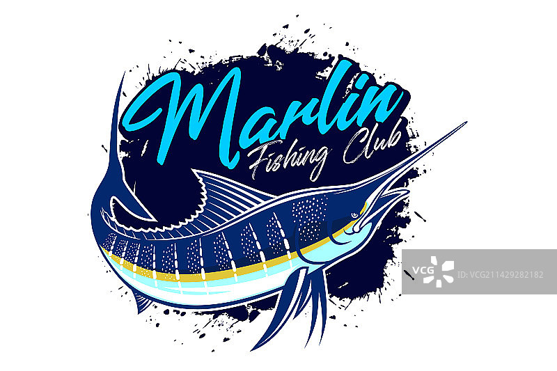 马林鱼钓鱼标志，隔离背景图片素材