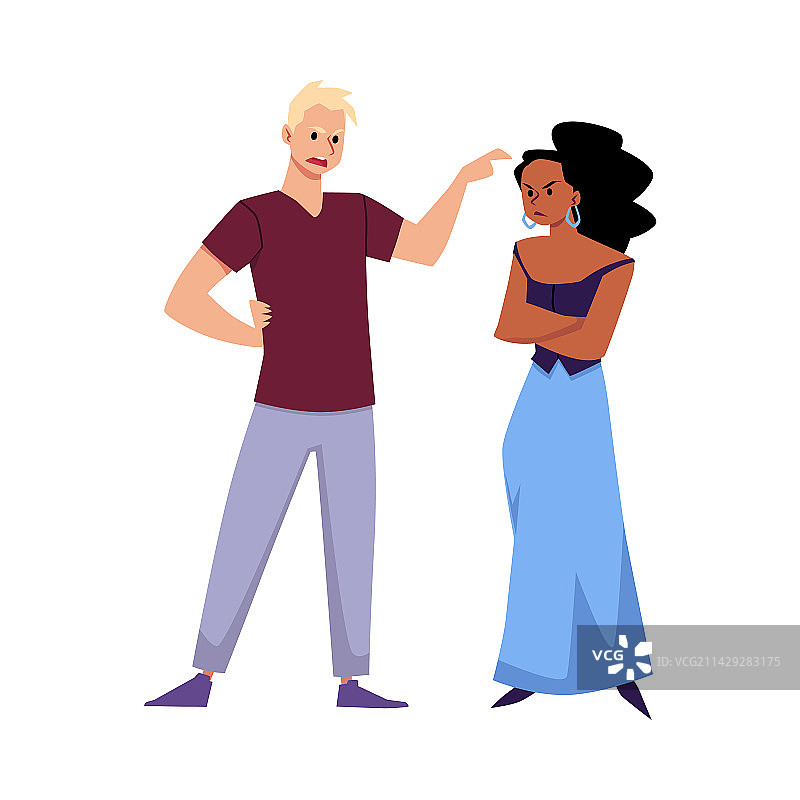 男人和女人争吵打架扁平风格图片素材