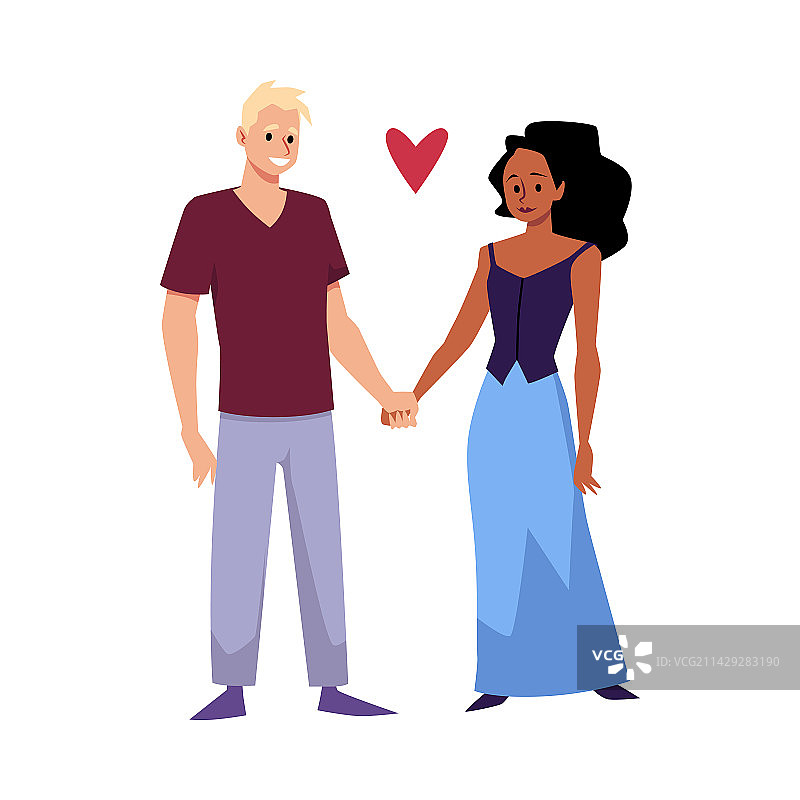 男孩女孩手牵手爱心扁平风格图片素材