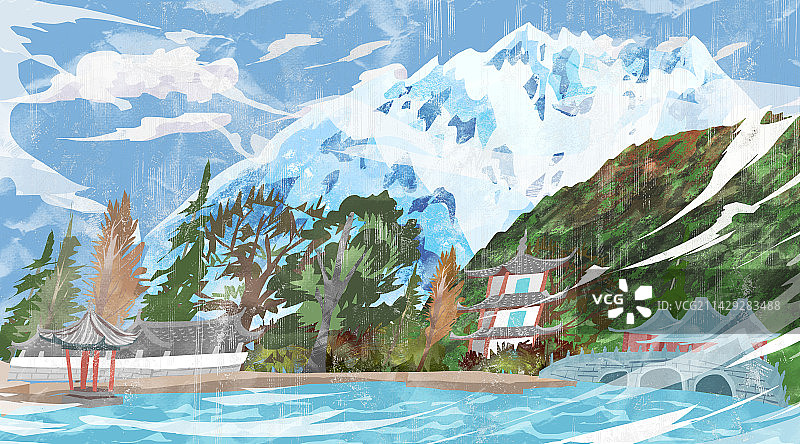 玉龙雪山插画图片素材