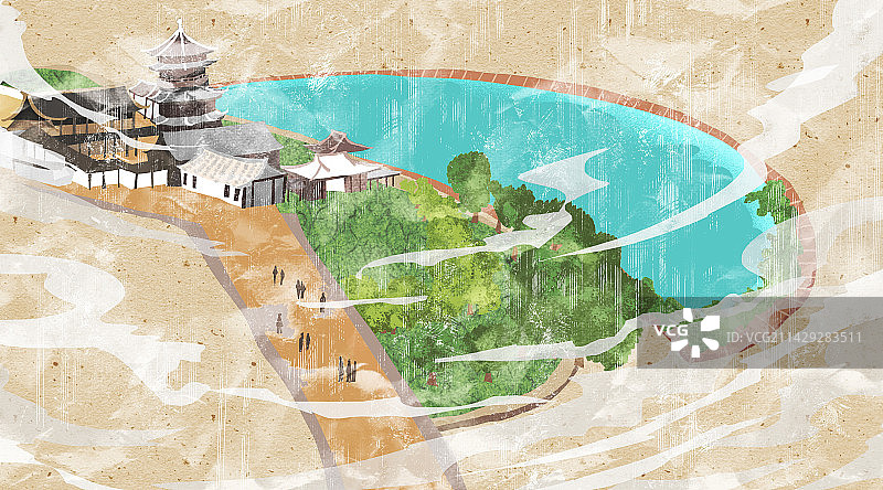 敦煌月牙泉插画图片素材