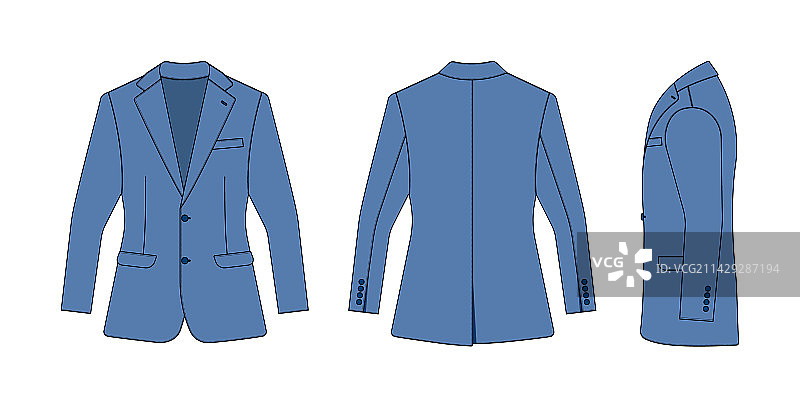蓝色侧视图西装外套模板图片素材
