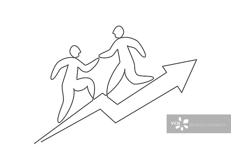 白色背景上的团队合作单线画图片素材