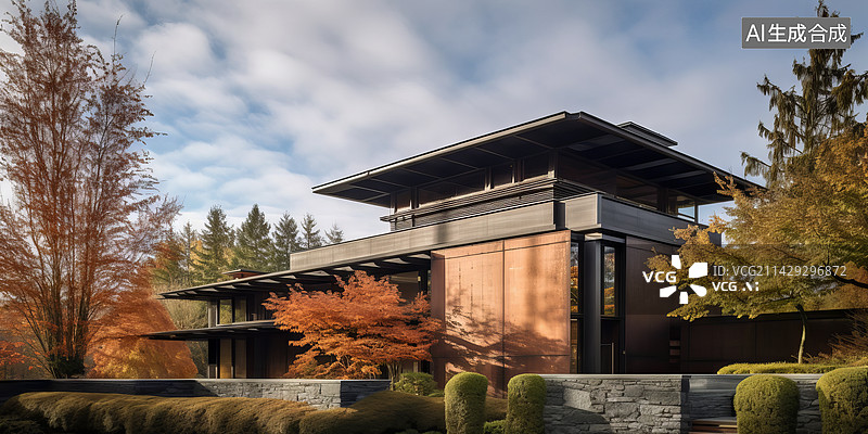 【AI数字艺术】别墅庭院外立面效果渲染图图片素材