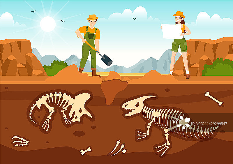 考古学家发现的恐龙化石图片素材