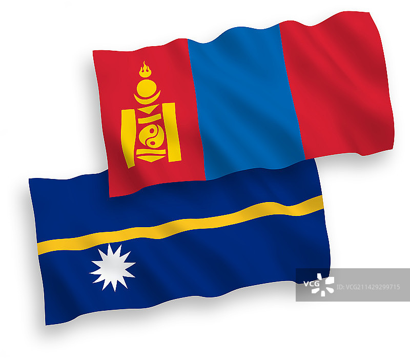 白色背景上的瑙鲁和蒙古国旗图片素材