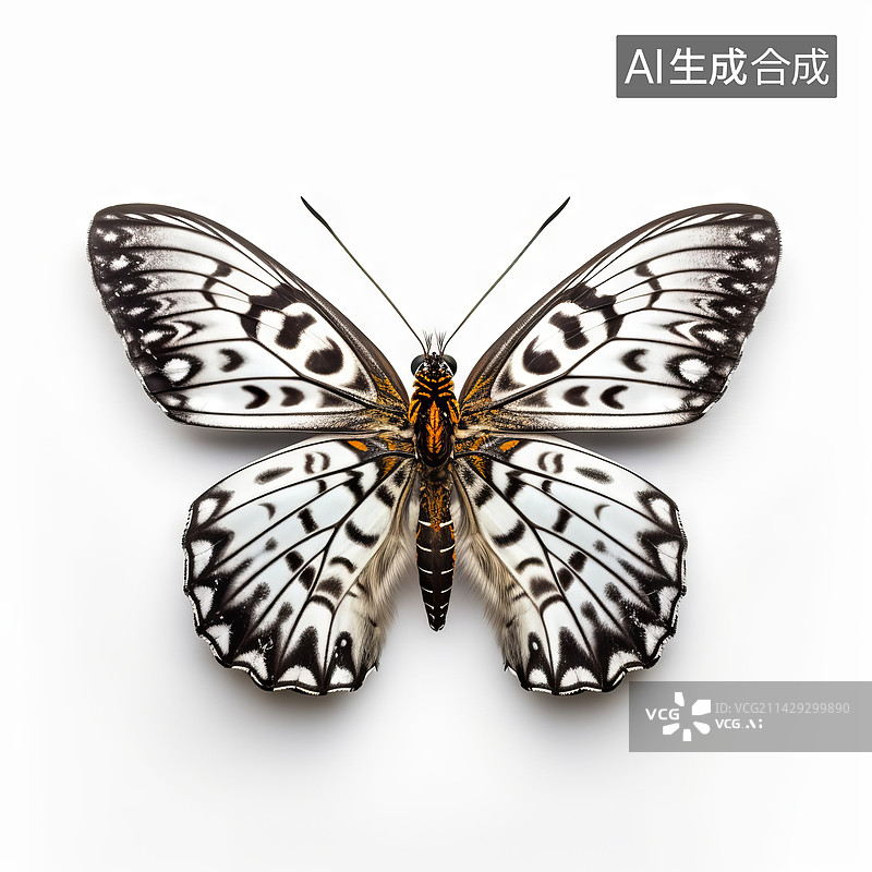 【AI数字艺术】白色背景上蝴蝶标本的特写镜头图片素材