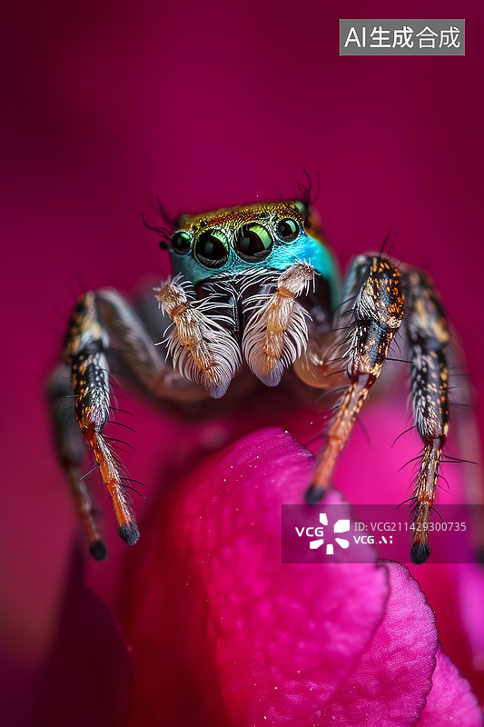 【AI数字艺术】跳蛛在花瓣上的微距特写图片素材