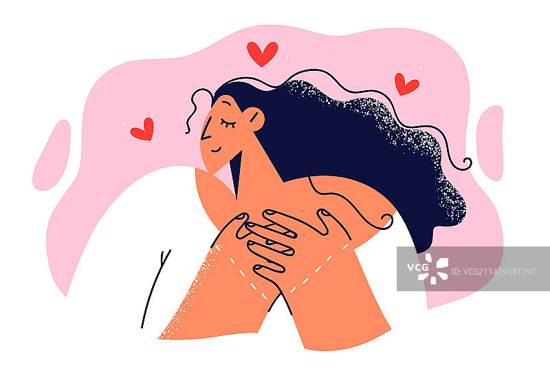 恋爱中的女人双手按在胸前，梦想着图片素材