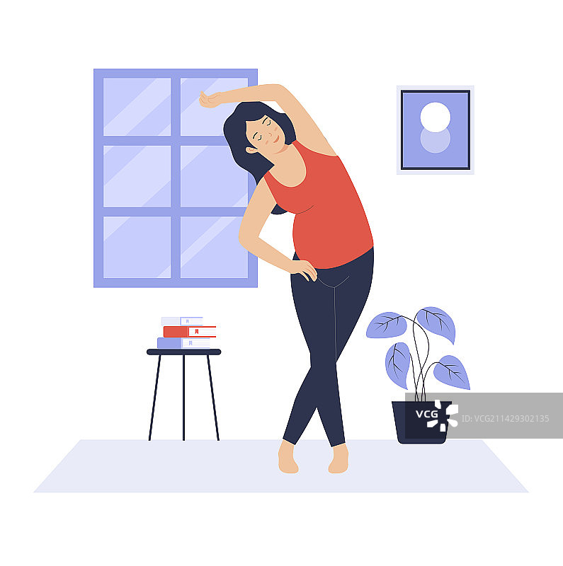 扁平风格孕妇瑜伽图片素材