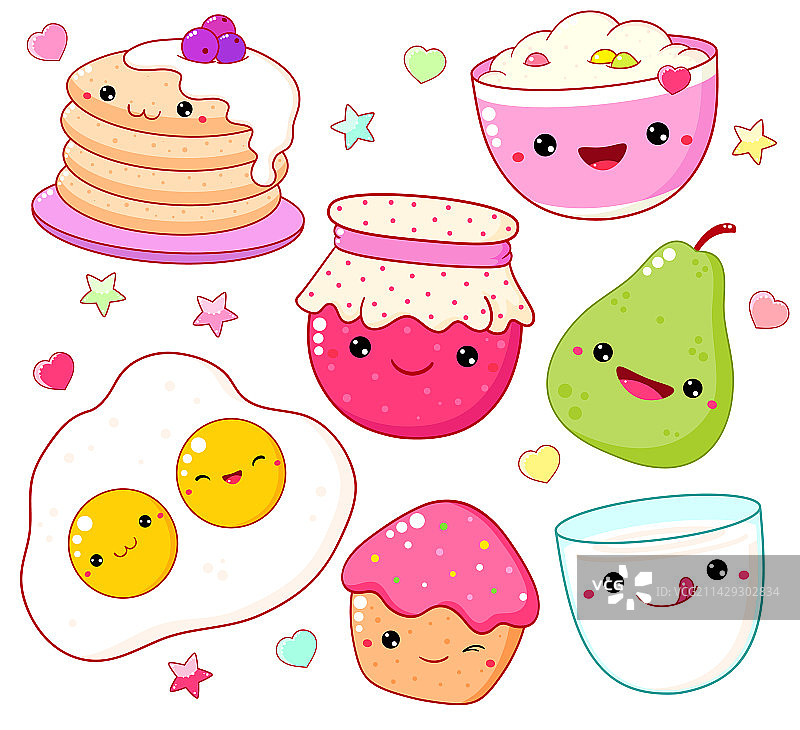 可爱的早餐食物Kawaii图标合集图片素材