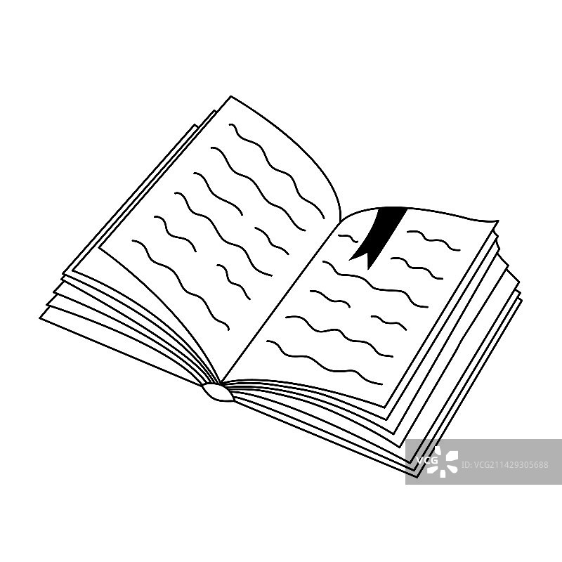 手绘涂鸦风格的带书签的打开的书本图片素材