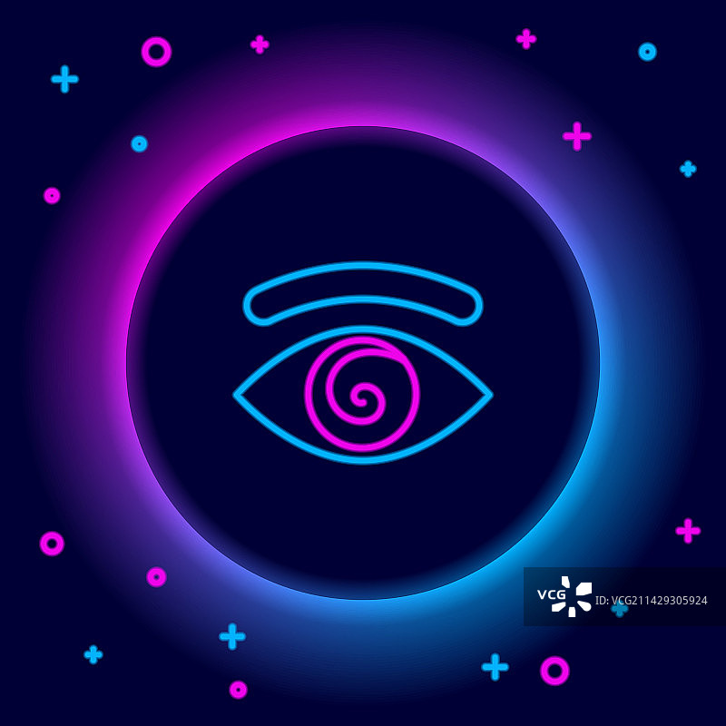 黑色背景上隔离的霓虹光催眠图标图片素材