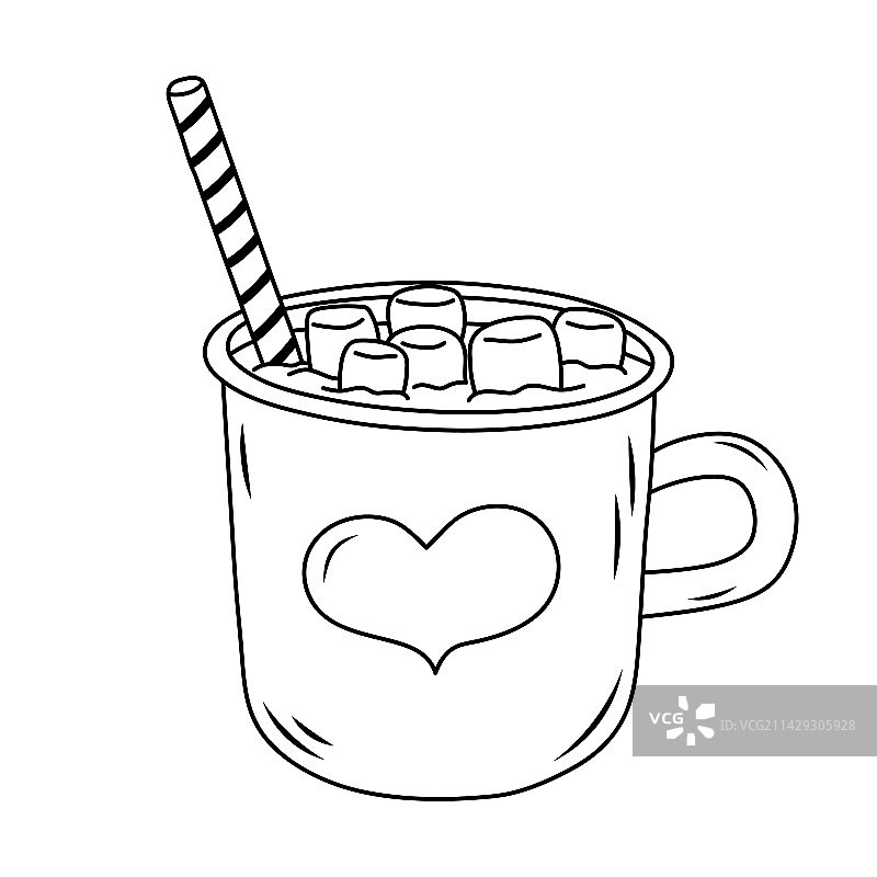 舒适的Hygge马克杯与棉花糖和条纹棍图片素材