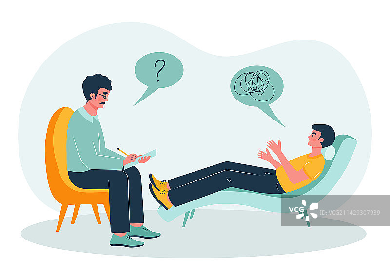 躺在心理治疗师沙发上的男人图片素材