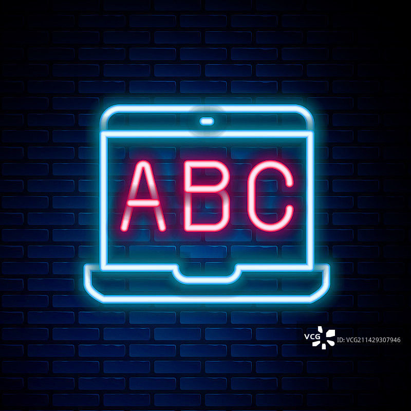 发光的霓虹线不同外语的在线学习图片素材