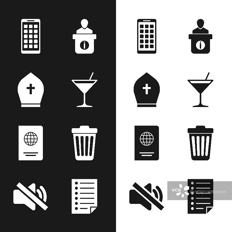 马提尼酒杯、教皇帽和移动应用图片素材