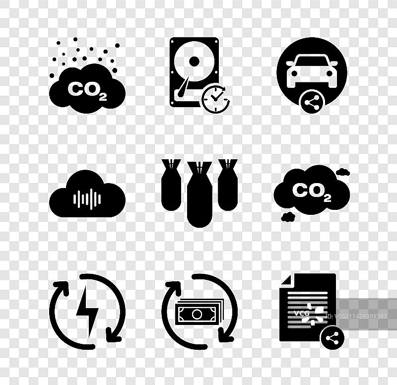 云中二氧化碳排放、硬盘驱动器套装图片素材