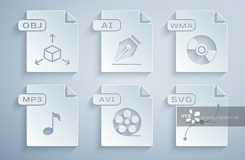 AVI文件WMA MP3 SVG AI OBJ文档套装图片素材