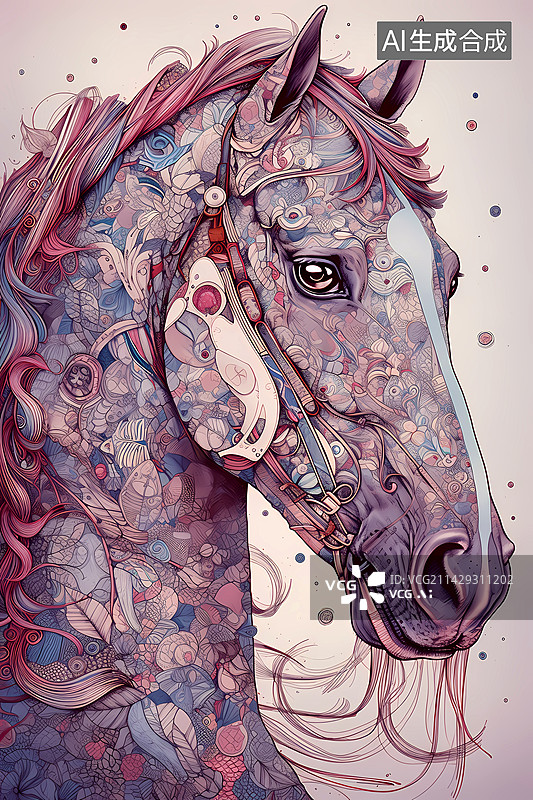 【AI数字艺术】十二生肖中带花纹的骏马图片素材
