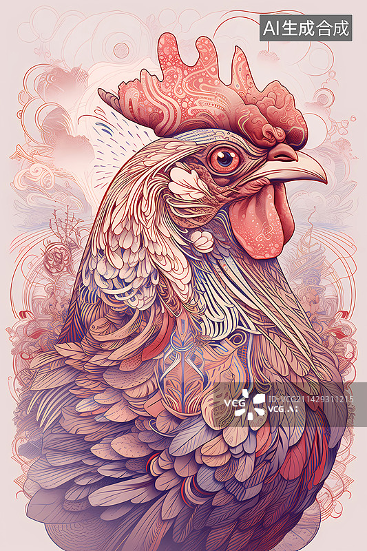 【AI数字艺术】带花纹的公鸡十二生肖图片素材