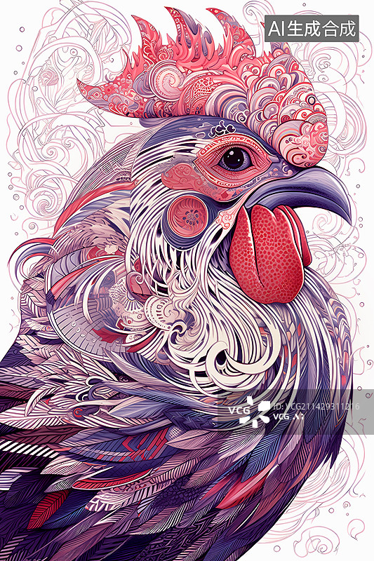 【AI数字艺术】带花纹的公鸡十二生肖图片素材