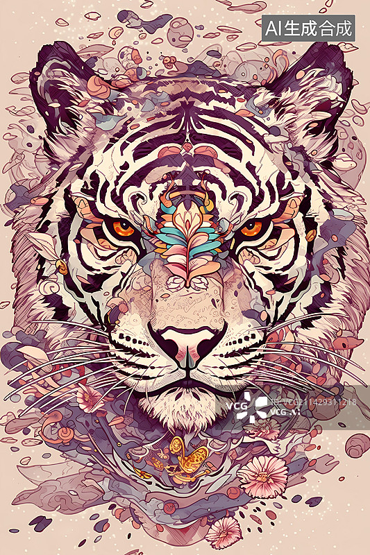【AI数字艺术】凶猛的老虎头十二生肖图片素材