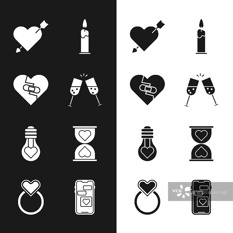 香槟酒杯与已修复的破碎的心图片素材