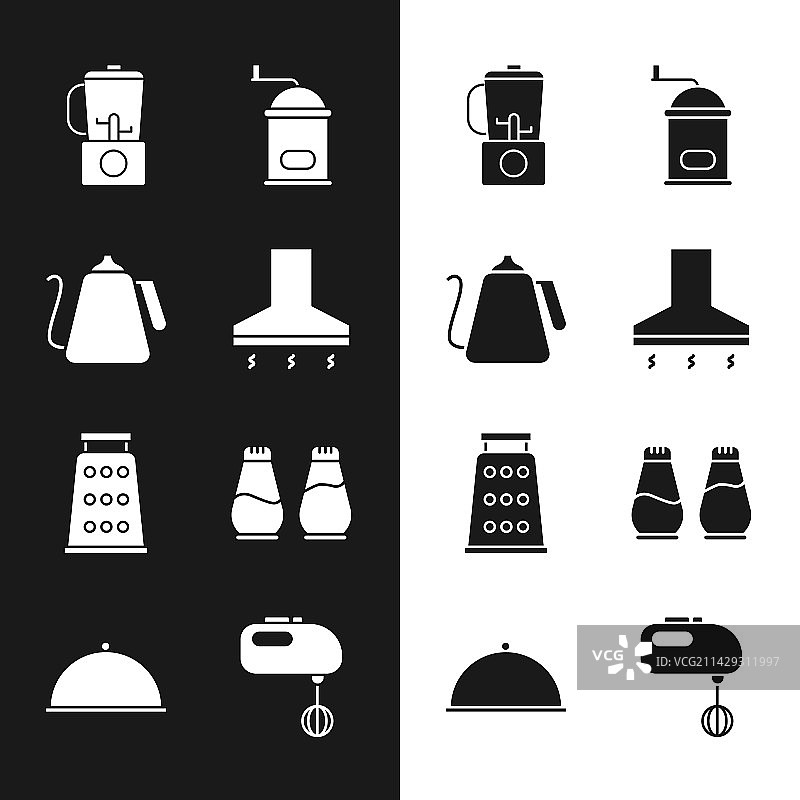 厨房用品套装：抽油烟机、带柄水壶图片素材