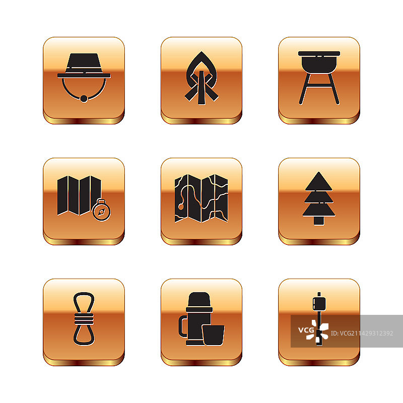 露营帽、登山绳、保温容器图片素材