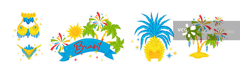 巴西狂欢节明亮符号和元素图片素材