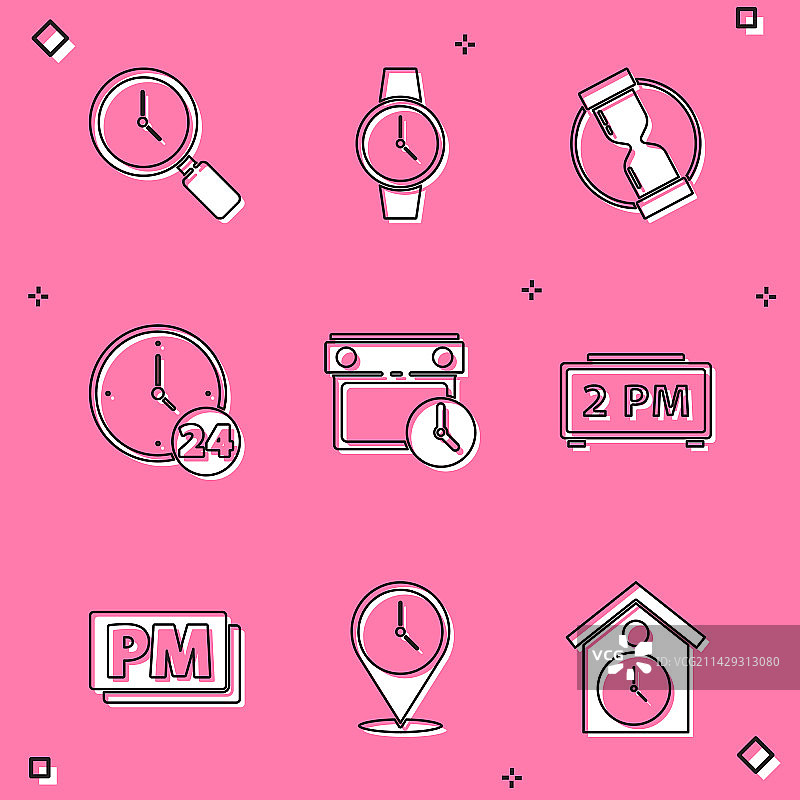 时钟和旧手表搜索放大镜组合图片素材