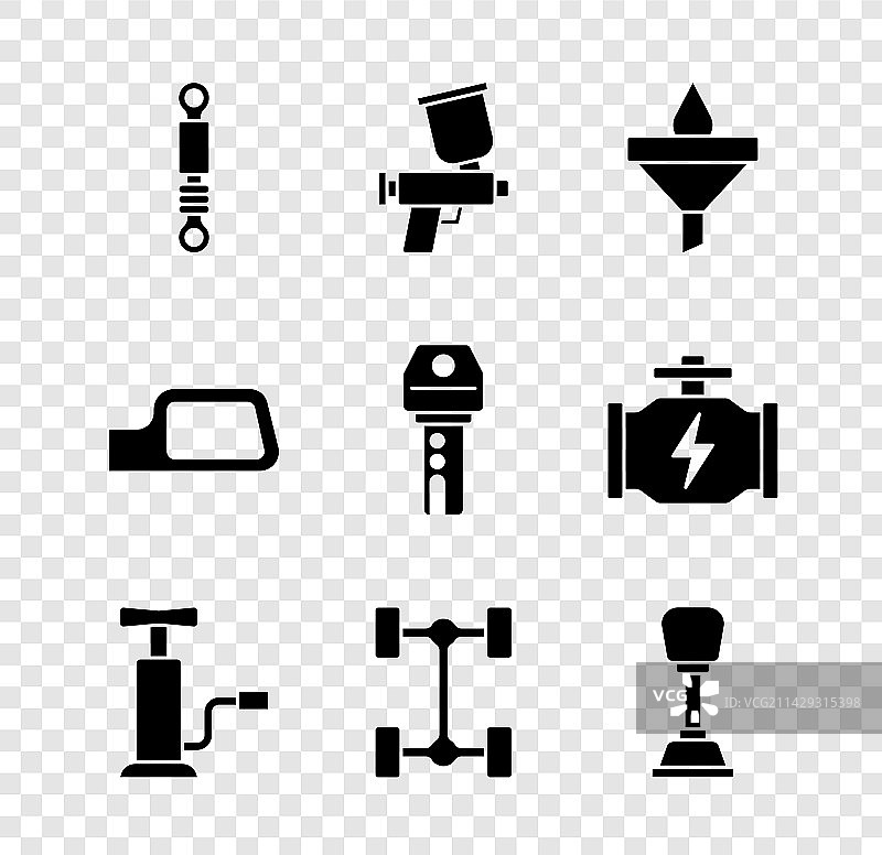 减震器、喷漆枪与漏斗图片素材