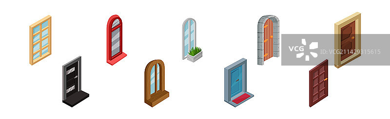 铰链式门和窗户2.5D示意图图片素材