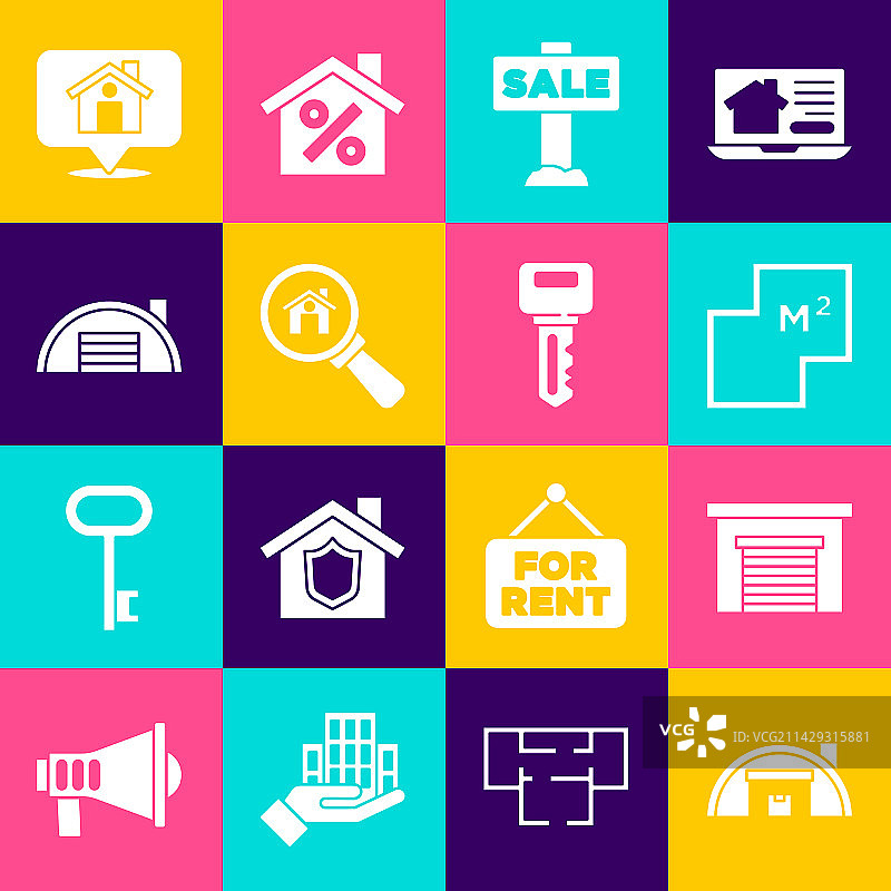 仓库车库房屋平面图悬挂标志套装图片素材