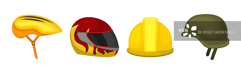用作头部保护的不同头盔图片素材
