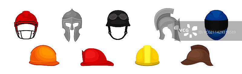 用作头部保护的不同头盔图片素材