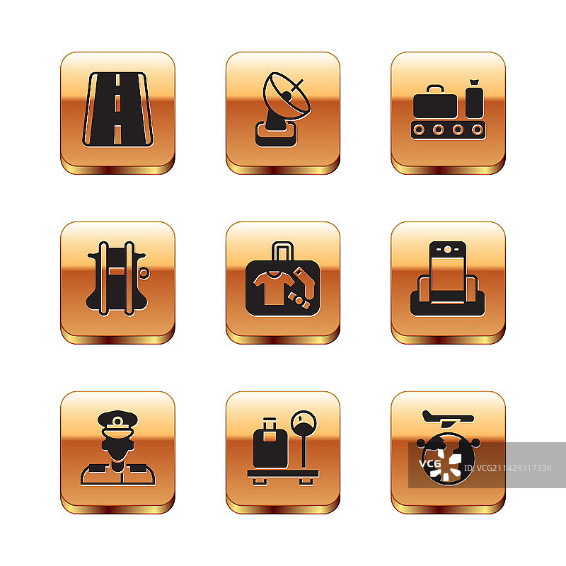 机场跑道飞行员带行李箱标尺套装图片素材